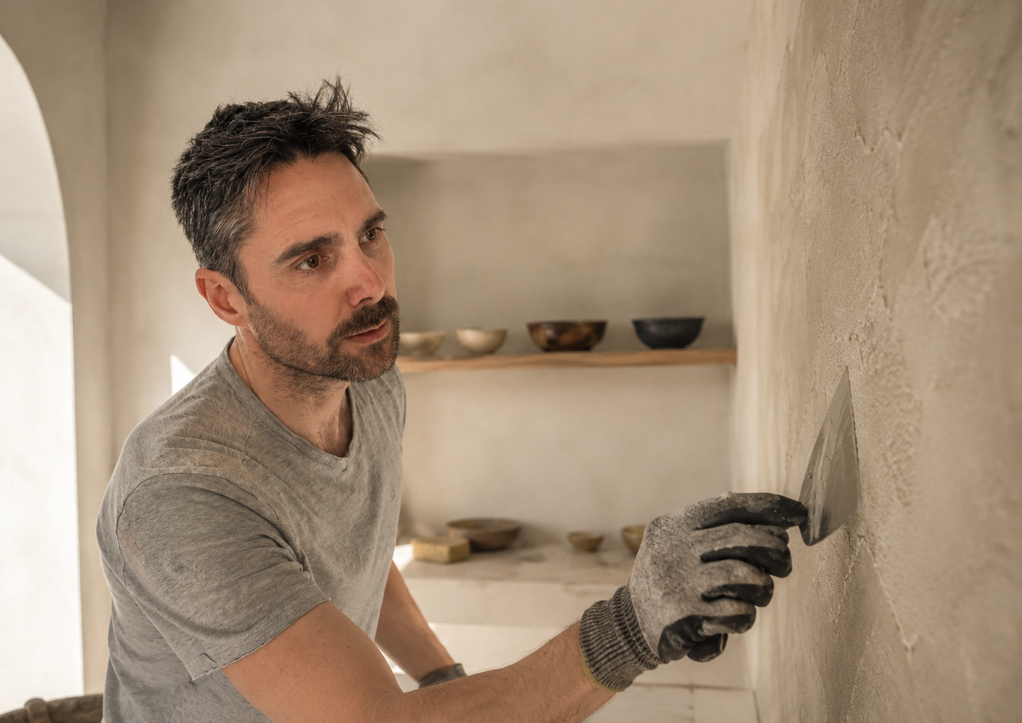 Lou Faynot, artisan enduits minéraux, en chantier